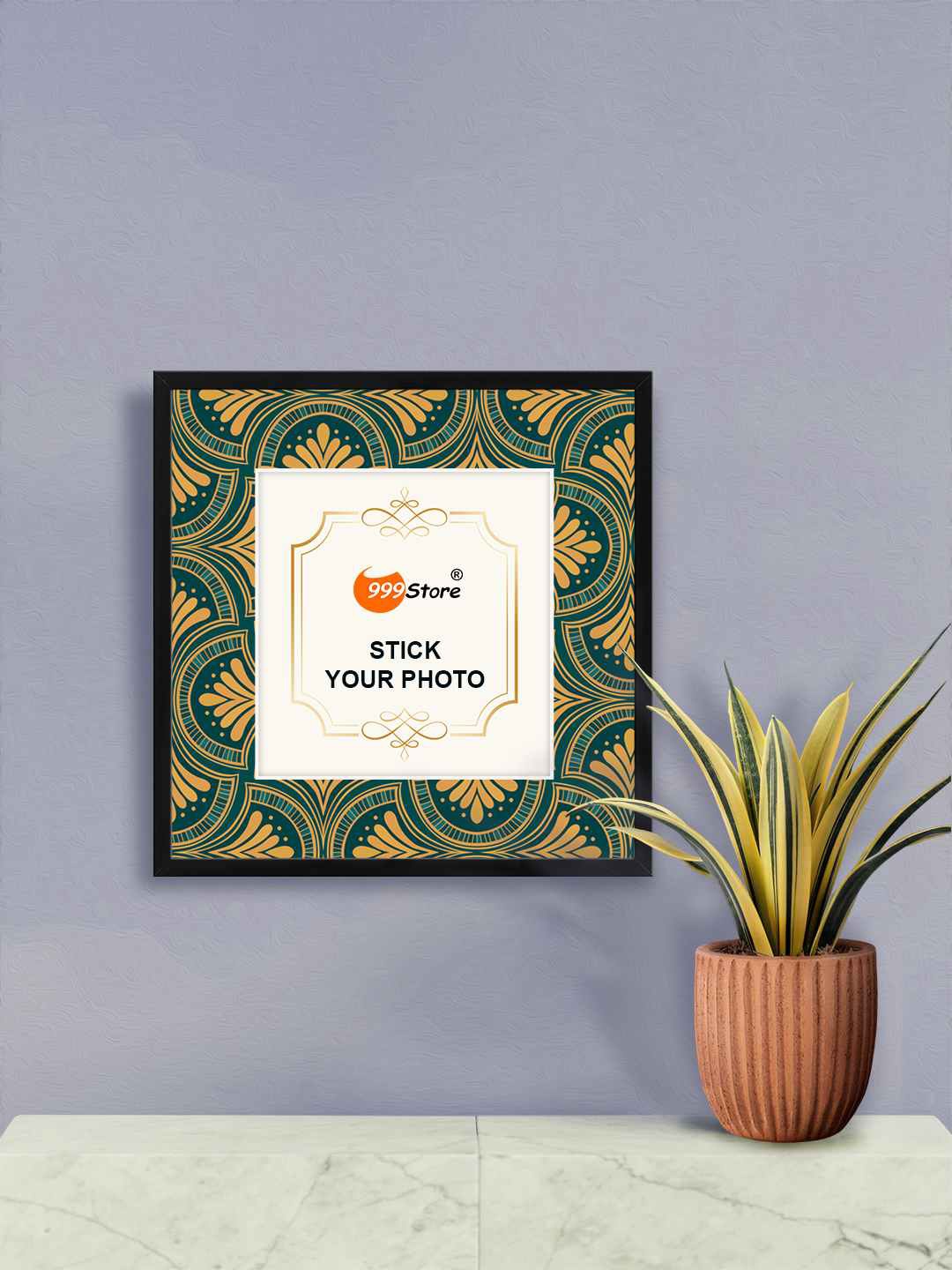 

999Store Green Geometric Printed Wall Photo Frame, Gold