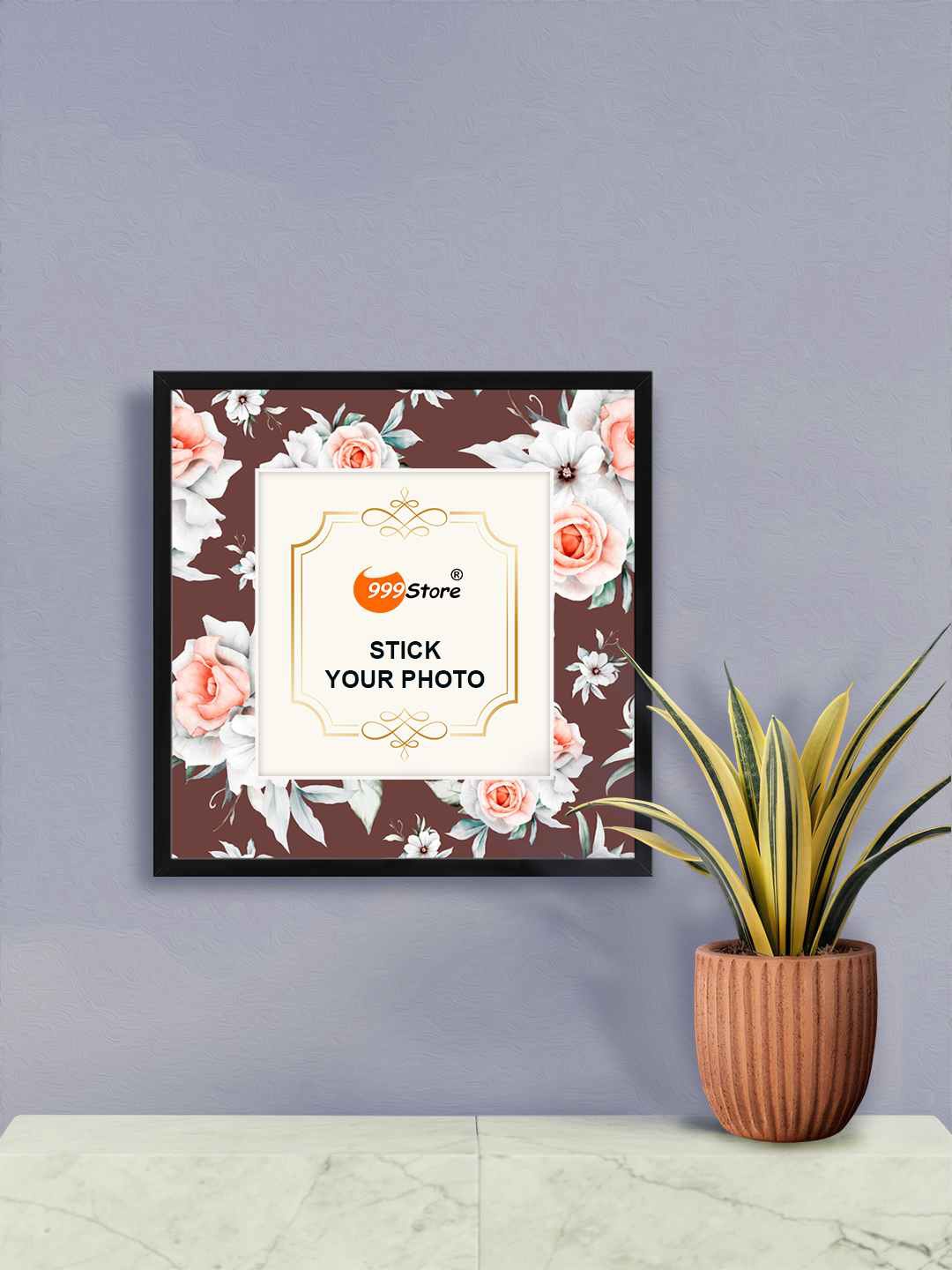 

999Store White & Brown Rose Flower Printed Wall Hanging Photo Frame