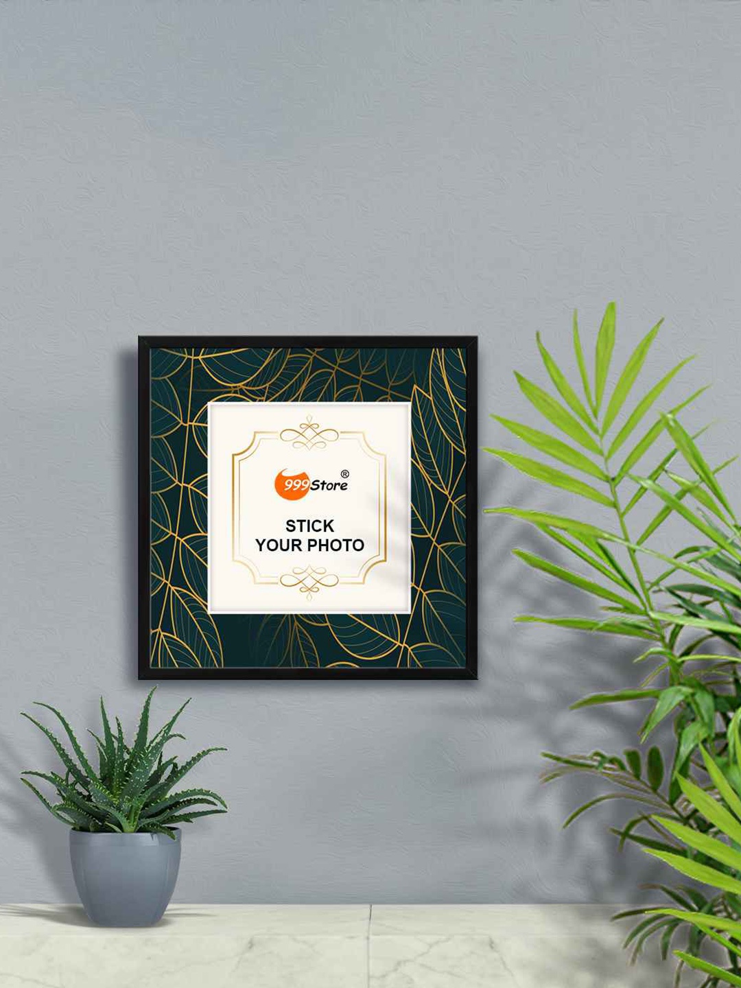 

999Store Green & Gold Toned Leaf Printed Photo Frame