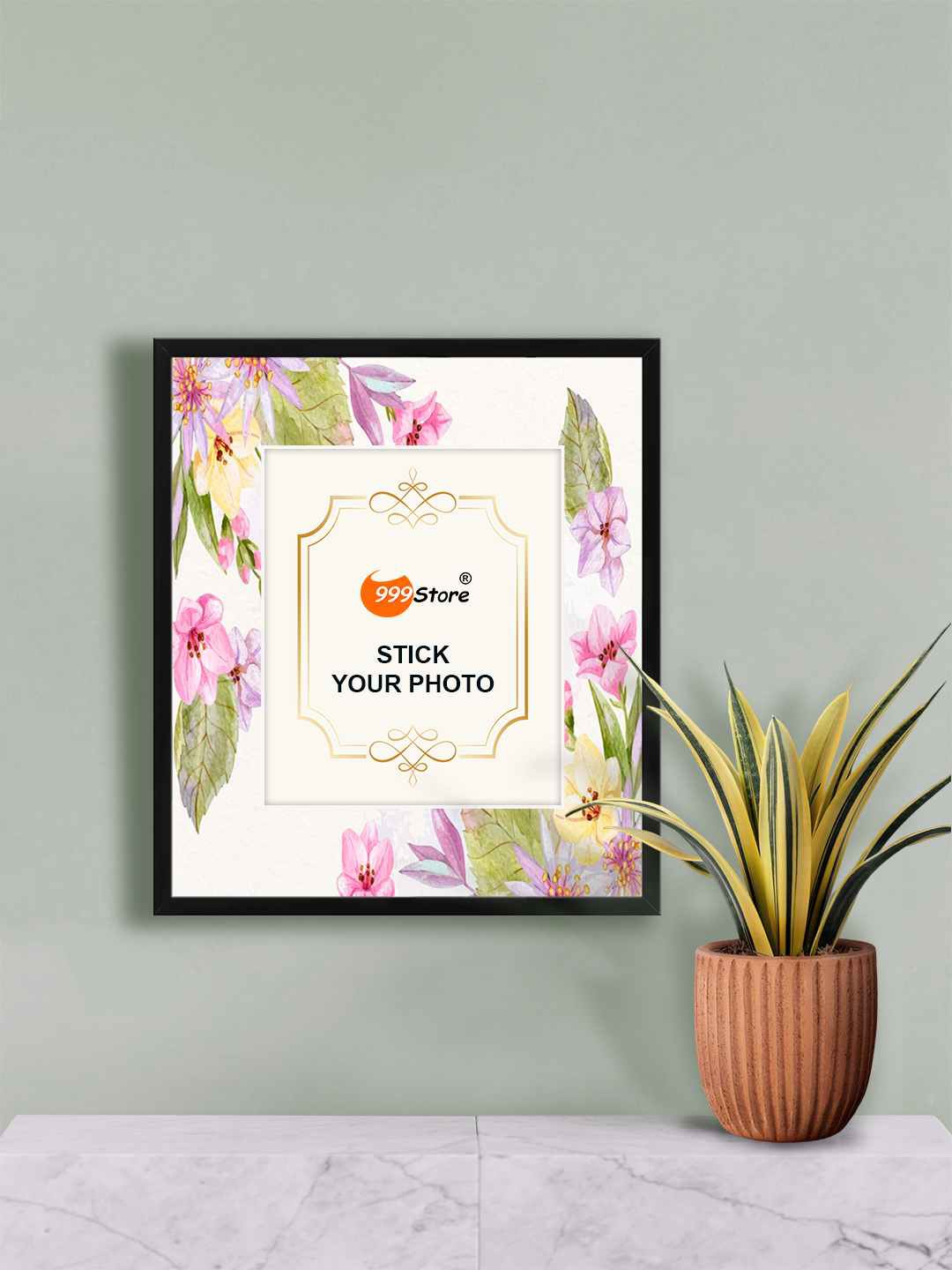 

999Store White & Pink Floral Printed Photo Frame