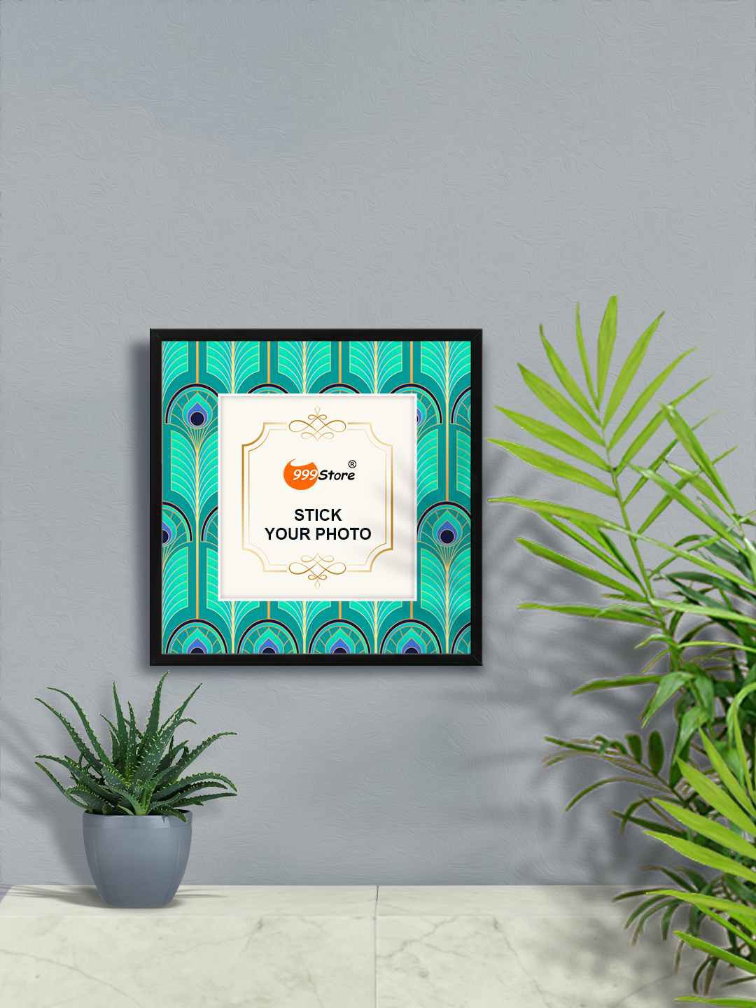 

999Store Green & Blue Peacock Feather Printed Photo Frame