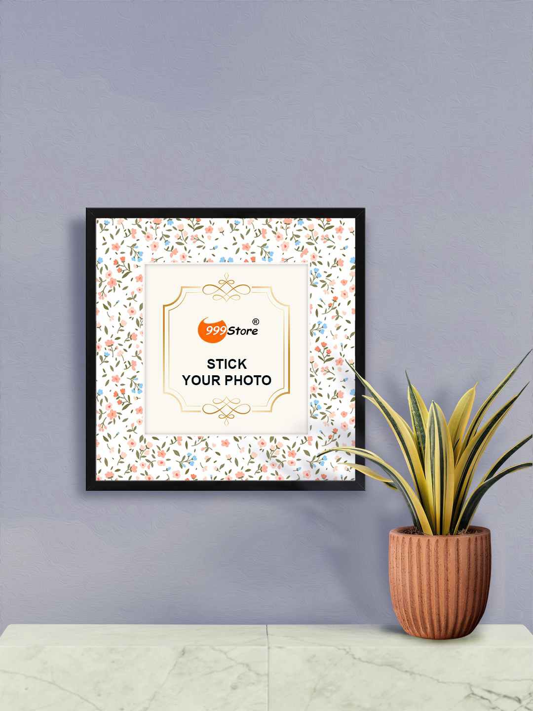 

999Store White & Green Floral Printed Fibre Photo Frame