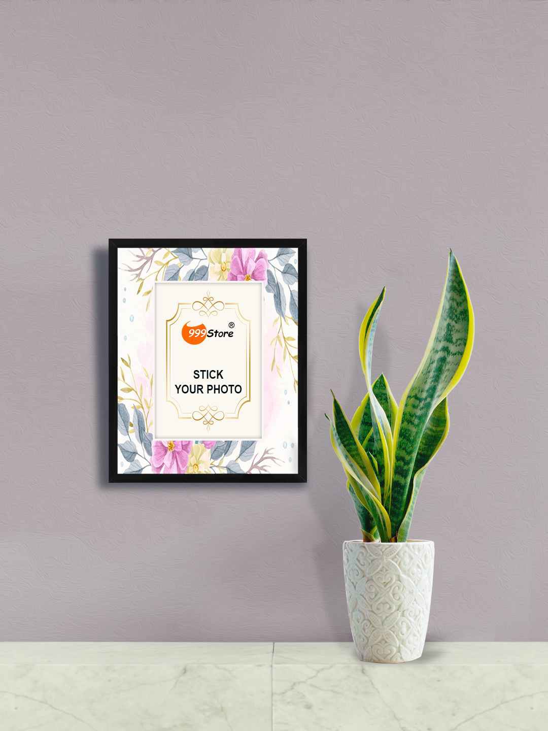 

999Store White & Purple Flower With Leaf Printed Wall Photo Frame