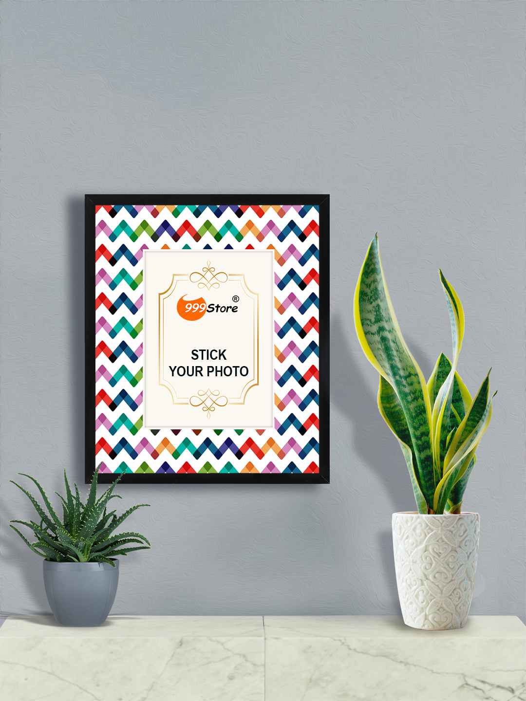 

999Store White & Green Zig Zag Printed Wall Photo Frame