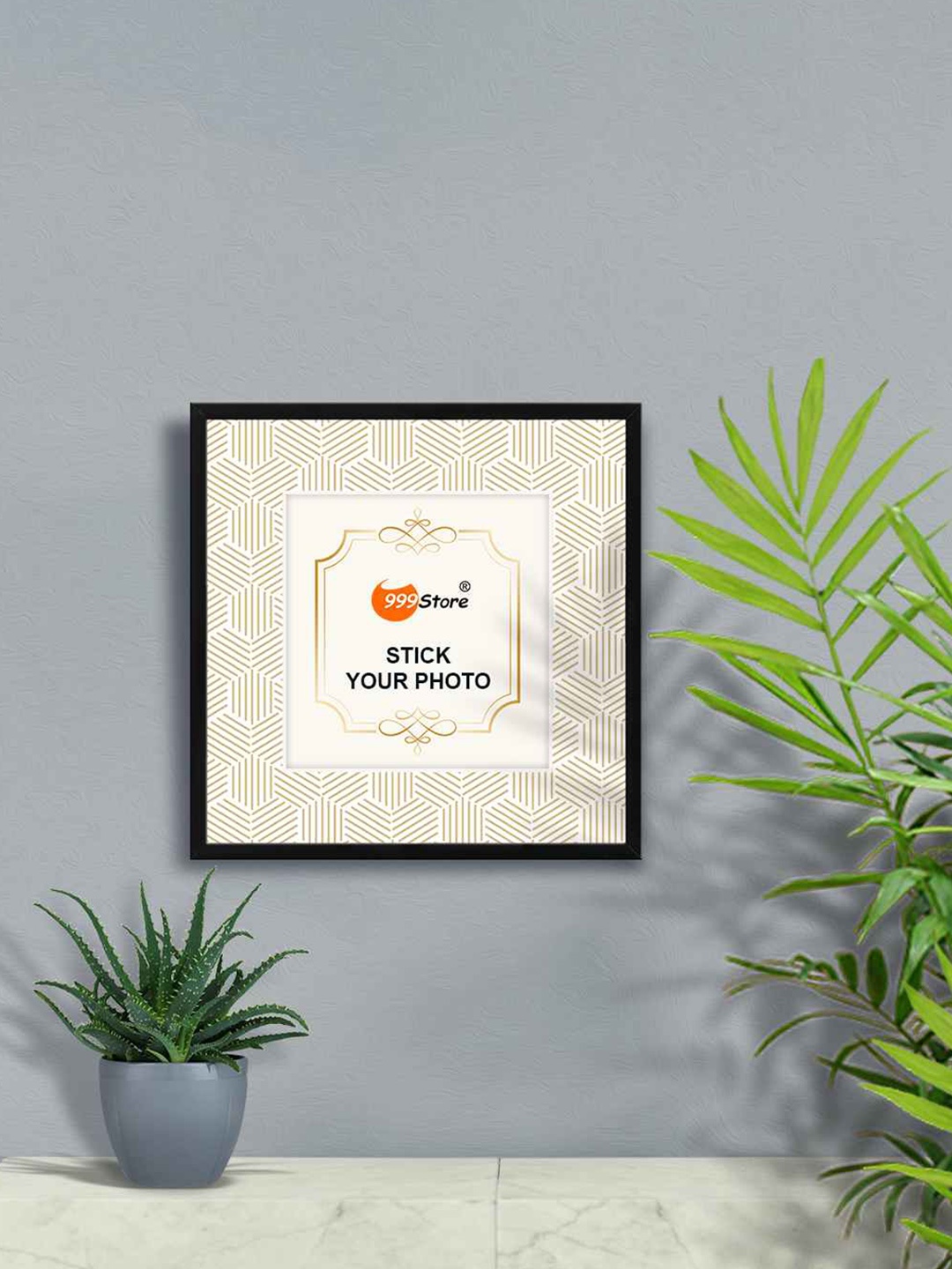

999Store White & Beige Geometric Printed Fiber Photo Frames