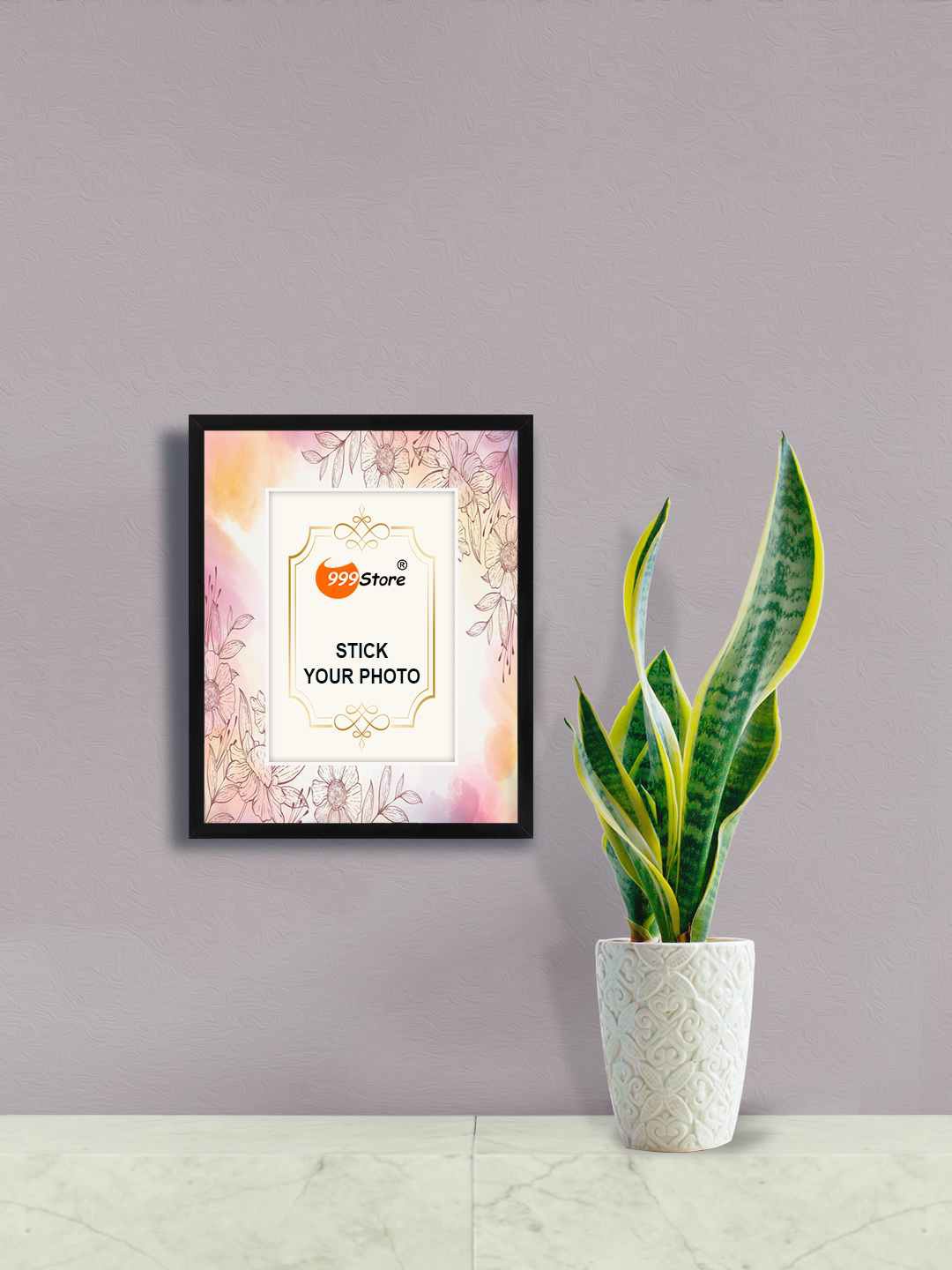 

999Store White & Pink Flower With Leaf Printed Wall Photo Frame