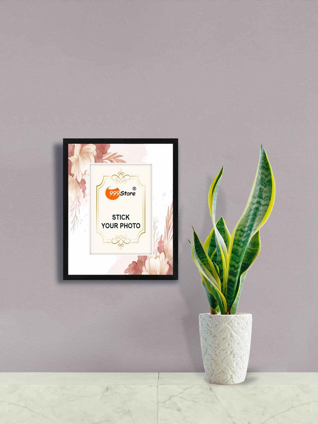 

999Store White & Beige Floral Printed Fiber Photo Frame