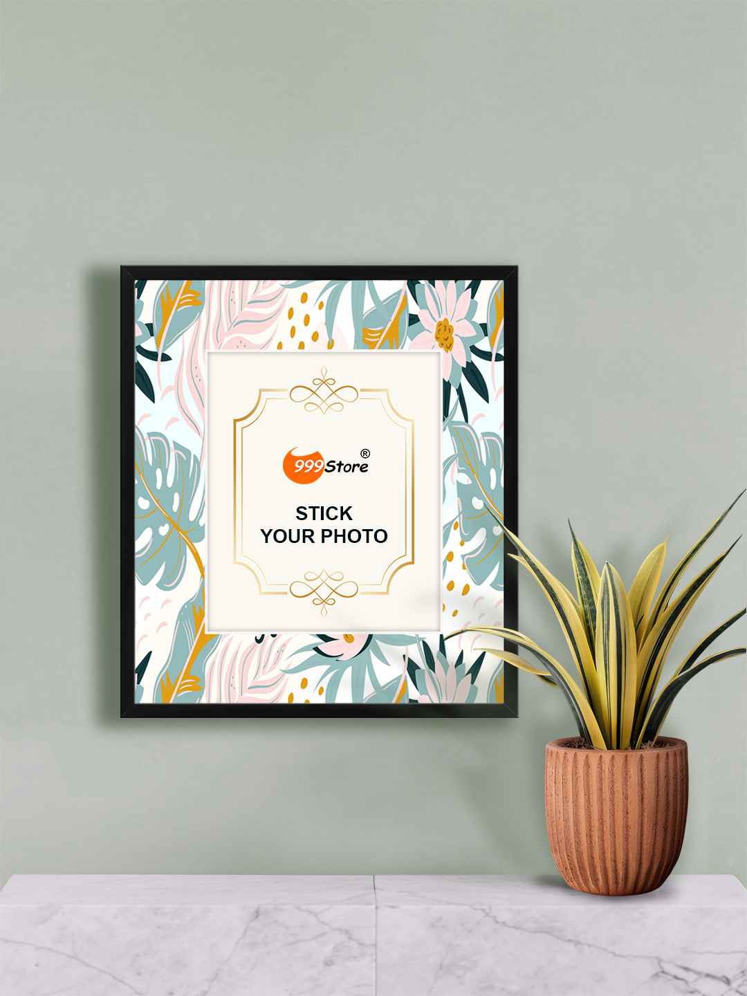 

999Store White & Green Flower With Leaf Photo Frame