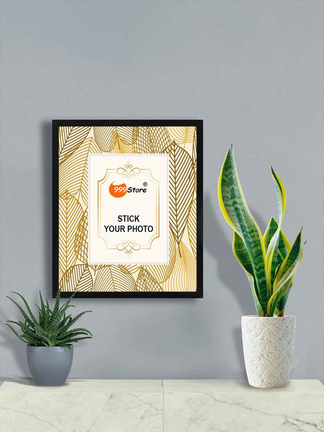 

999Store Beige & Gold Toned Leaves Pattern Photo Frame