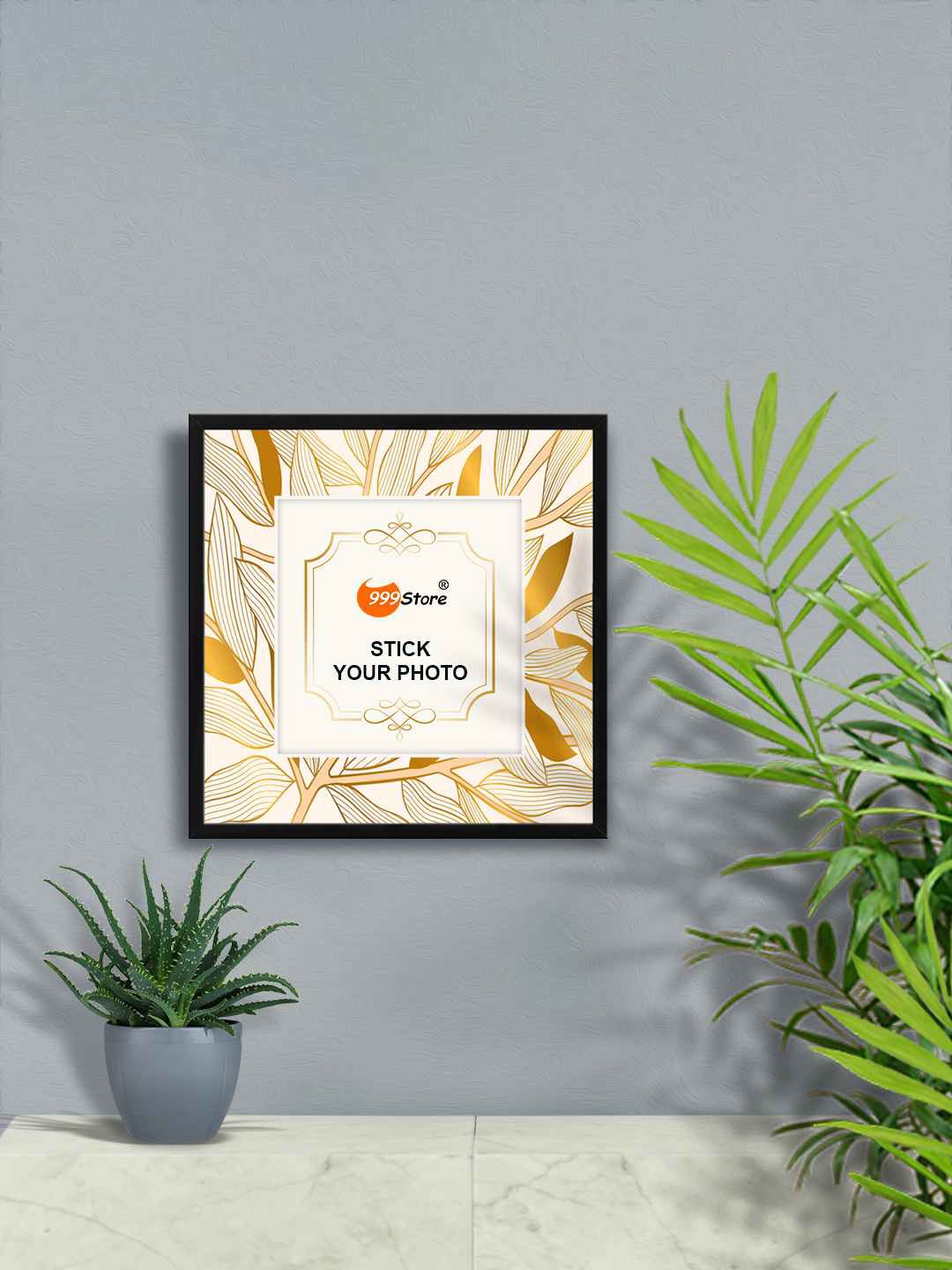

999Store White Leaves Printed Wall Hanging Photo Frame, Gold