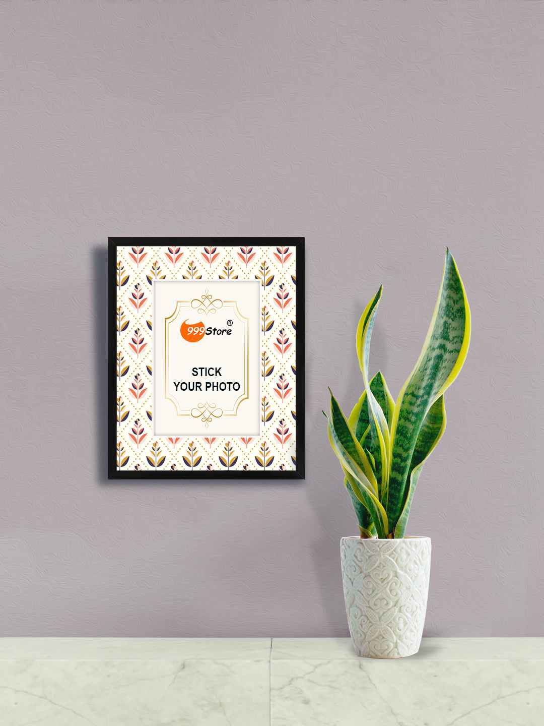 

999Store Orange & Cream Leaves Pattern Photo Frame
