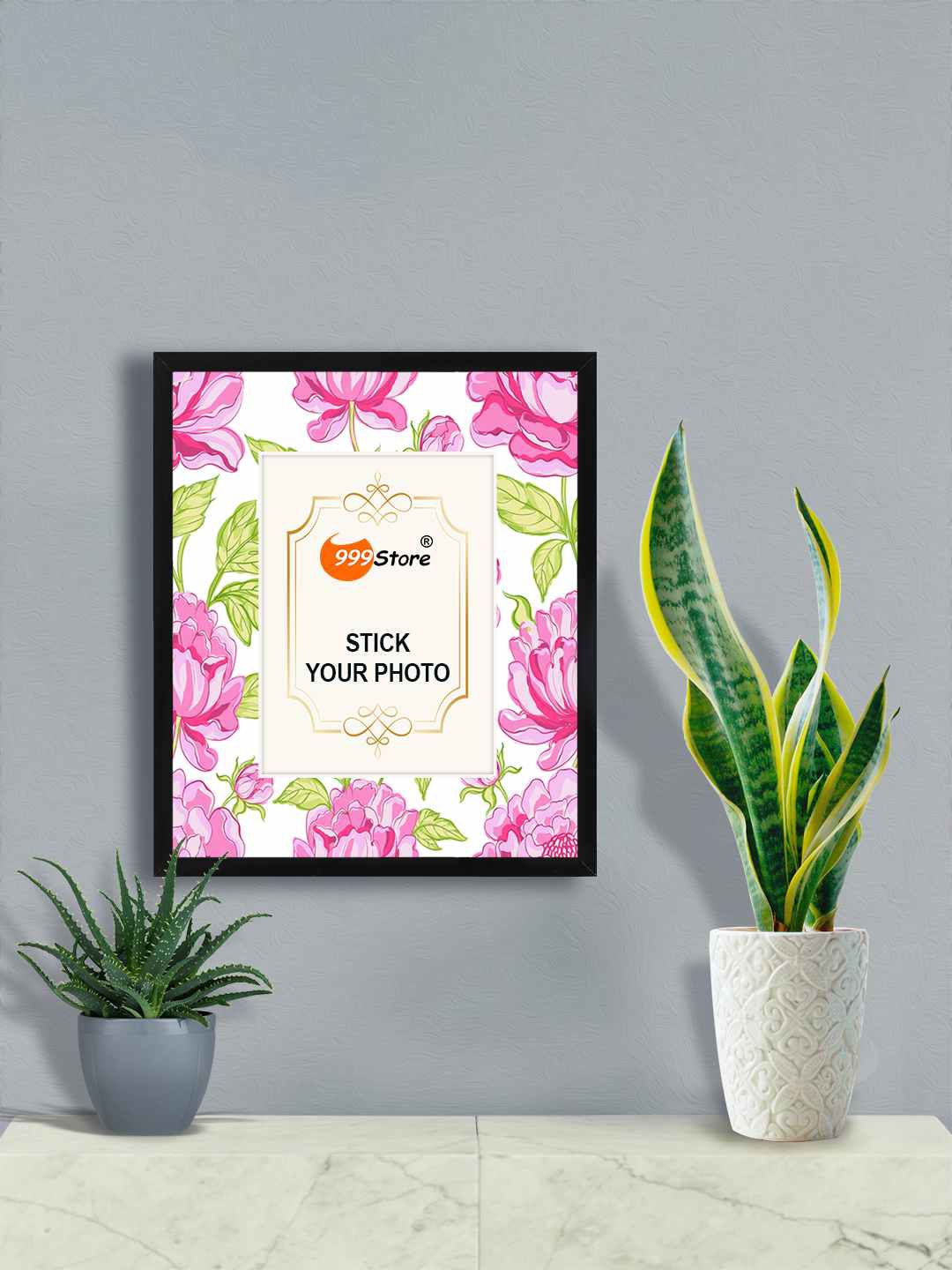 

999Store Pink Rose With Leaf Printed Wall Hanging Photo Frame