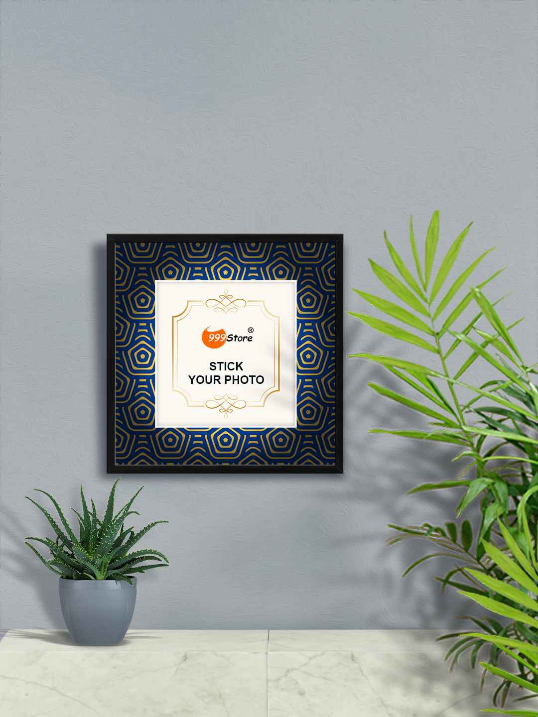 

999Store Gold-Toned & Blue Diamond Pattern Photo Frame