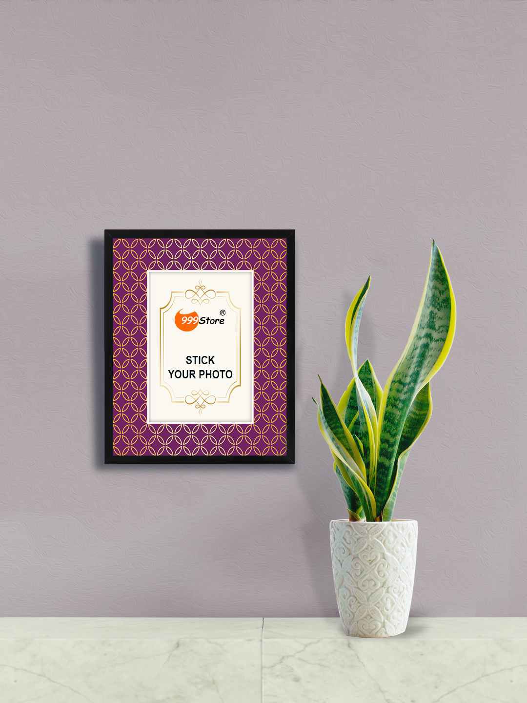 

999Store Purple & Gold Toned Indian Traditional Printed Photo Frame