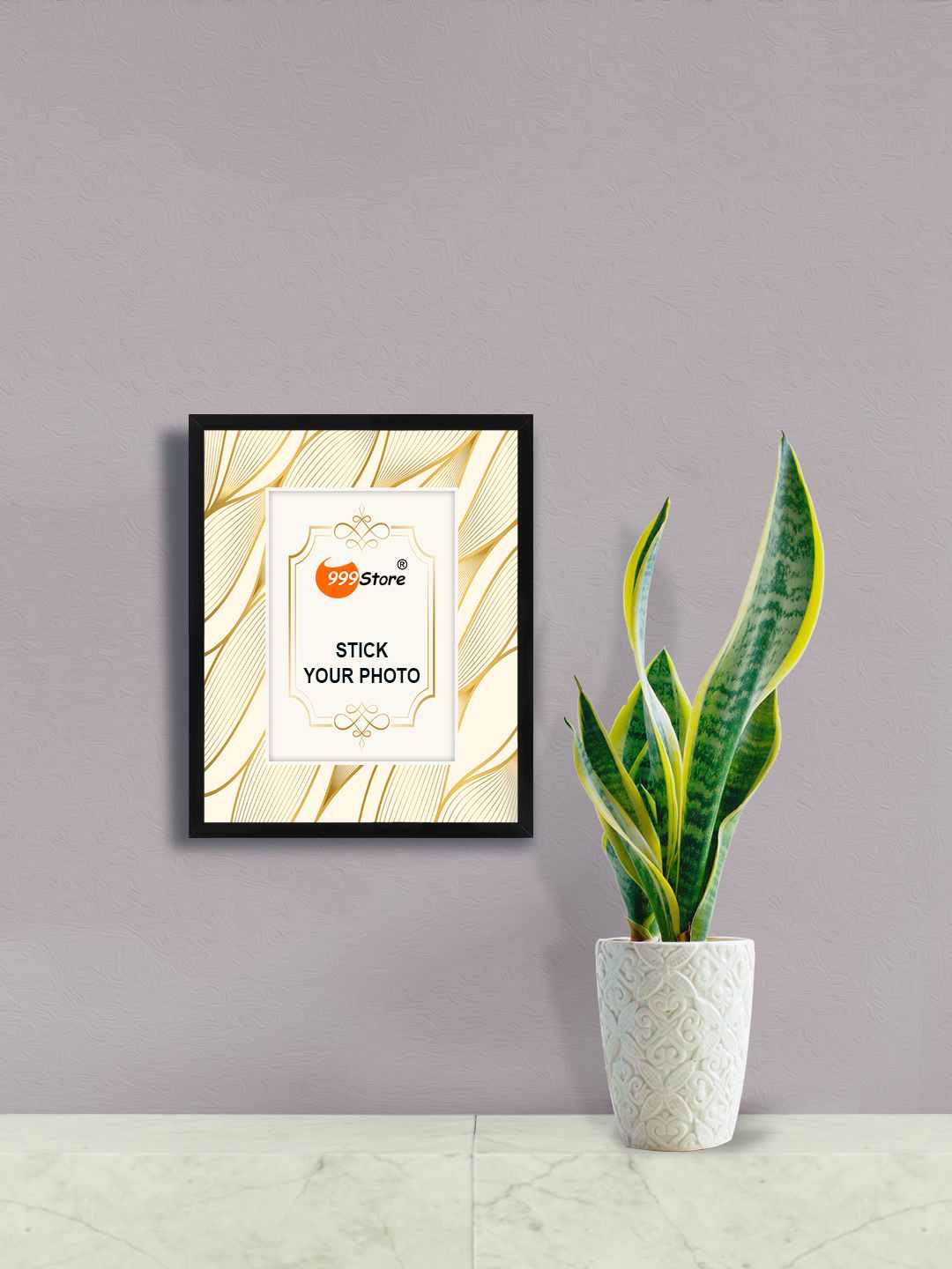 

999Store Beige & Gold Toned Printed Photo Frame