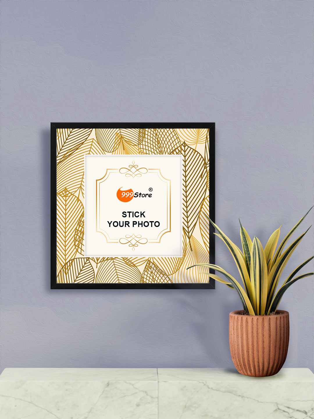 

999Store Beige & Gold Toned Leaf Printed Photo Frame