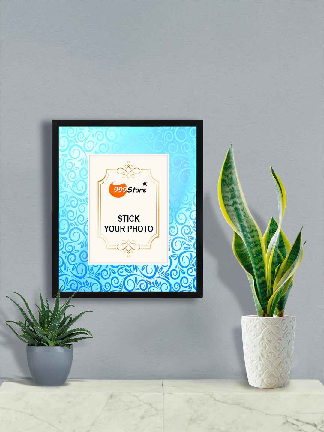 

999Store Blue Swirl Ornament Printed Wall Photo Frame