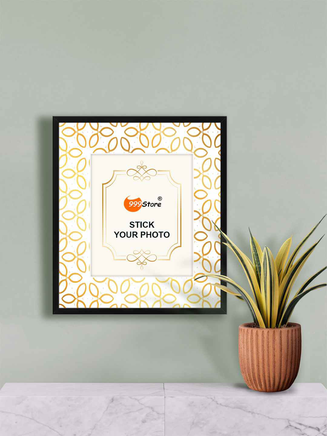 

999Store White & Gold Toned Floral Printed Wall Photo Frames