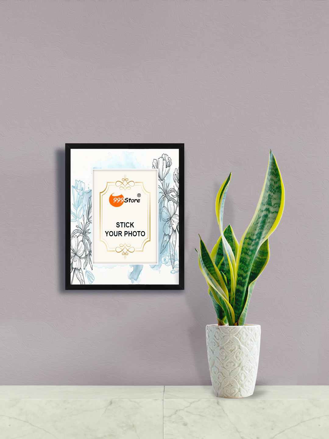 

999Store Blue & White Oleander Flower Water Color Printed Photo Frame