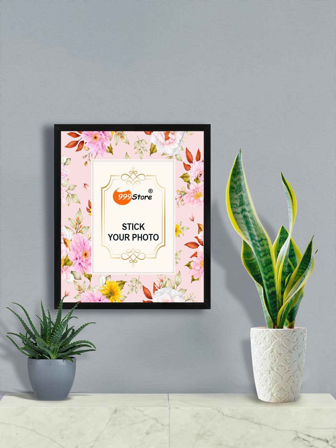 

999Store Pink & Green Flower With Leaves Printed Wall Photo Frame