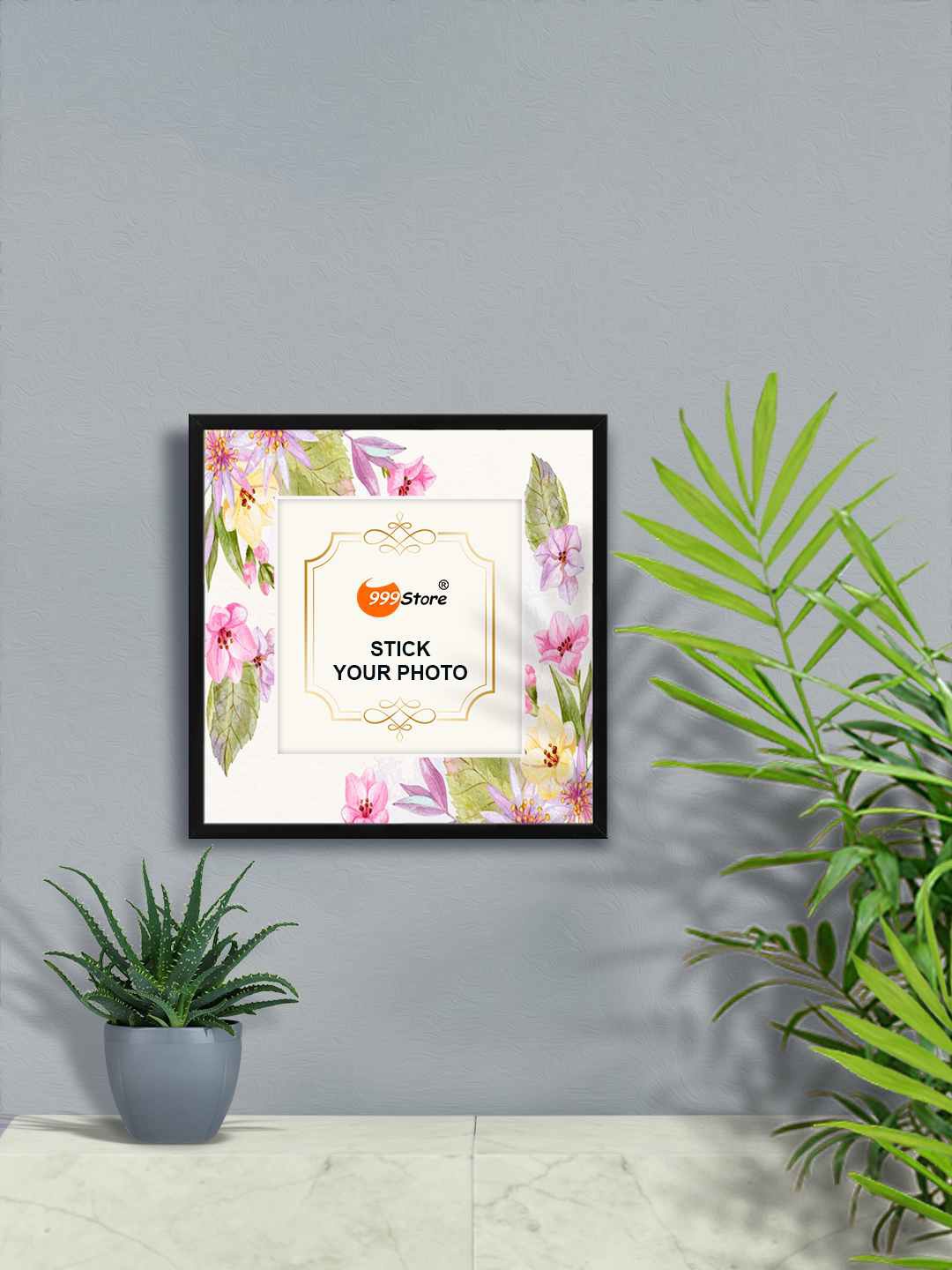 

999Store Pink & White Rosemallows Flower Printed Wall Photo Frame