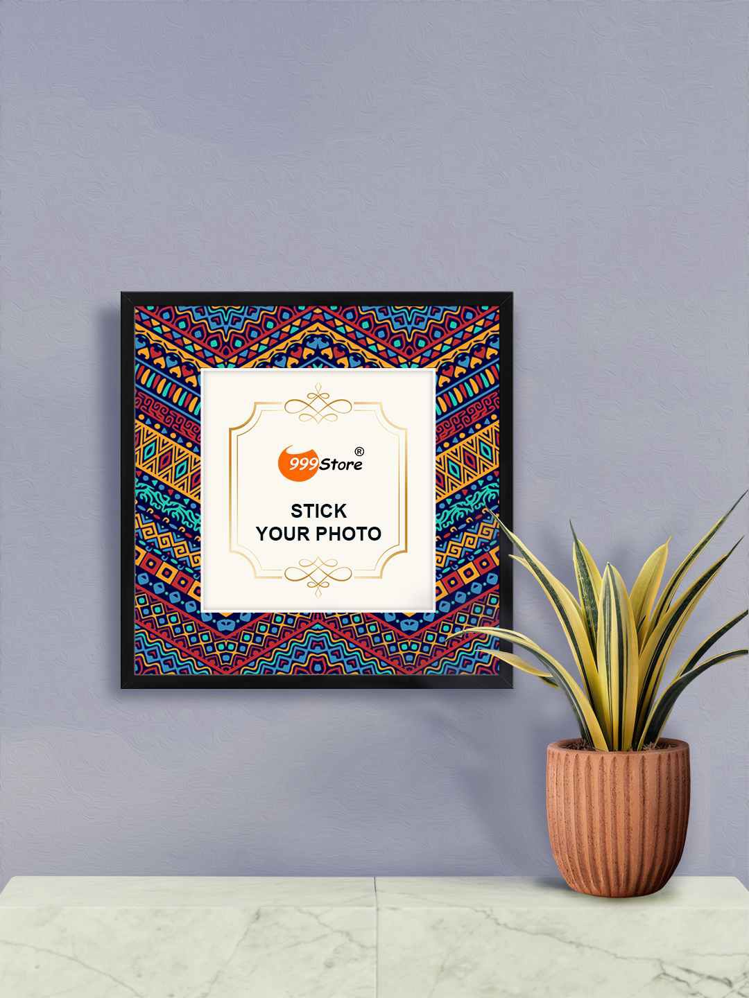 

999Store Red & Navy Blue Traditional Indian Mandala Printed Fiber Photo Frame