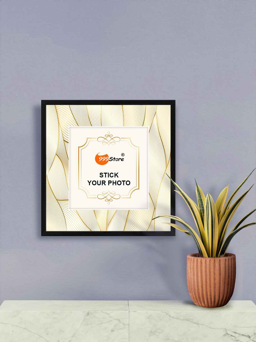 

999Store Gold Toned & White Printed Fiber Photo Frame