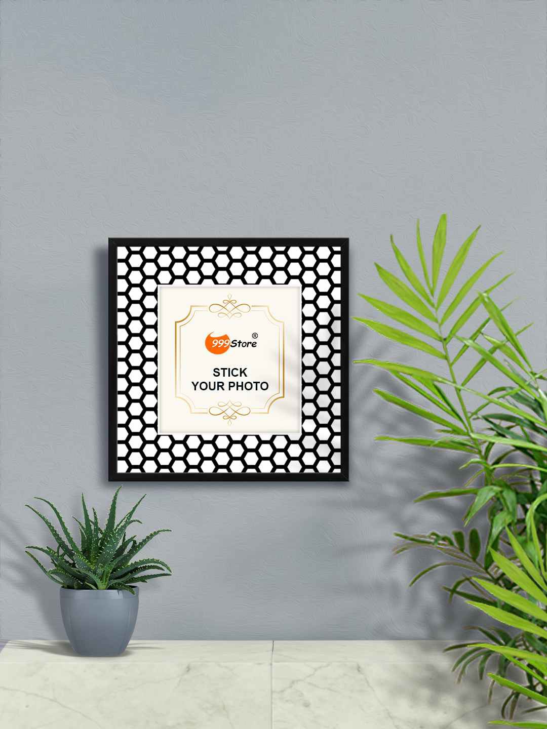 

999Store Black & White Honeycomb Printed Wall Hanging Photo Frame