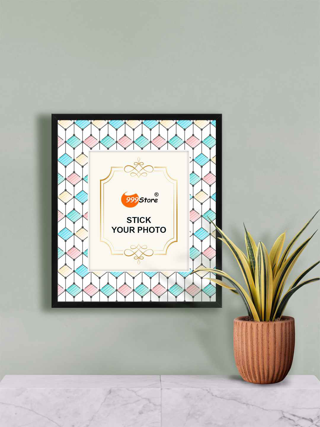 

999Store White & Blue Printed Wall Photo Frame