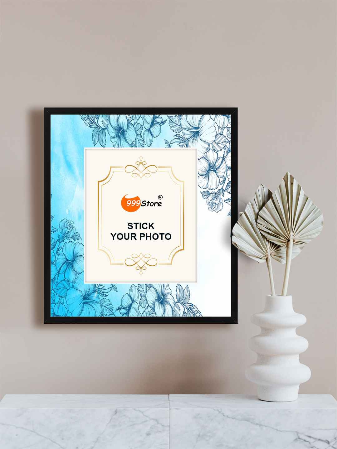 

999Store Blue & White Habicus Flower Printed Fiber Photo Frames