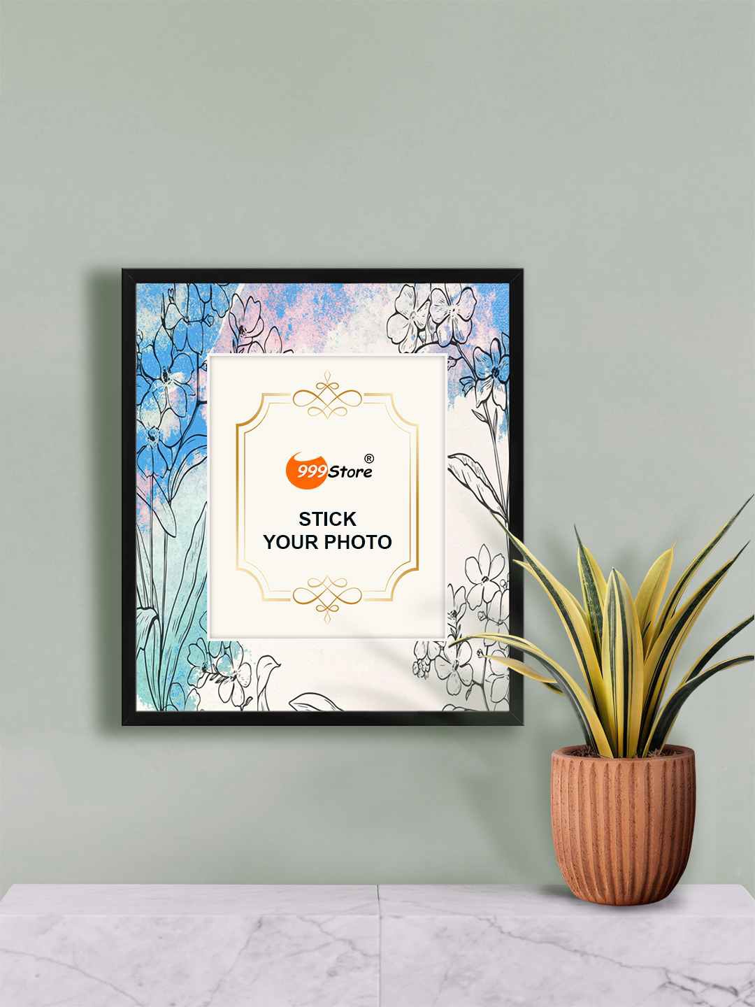 

999Store Blue & White Flower With Leaf Printed Fiber Photo Frames