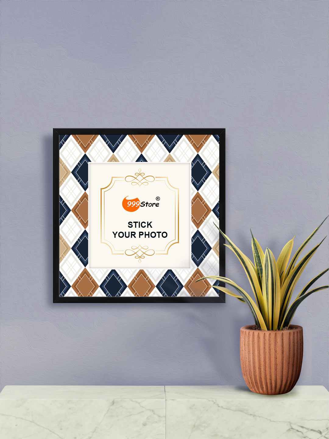 

999Store Brown & Navy Blue Geometric Printed Fiber Photo Frames