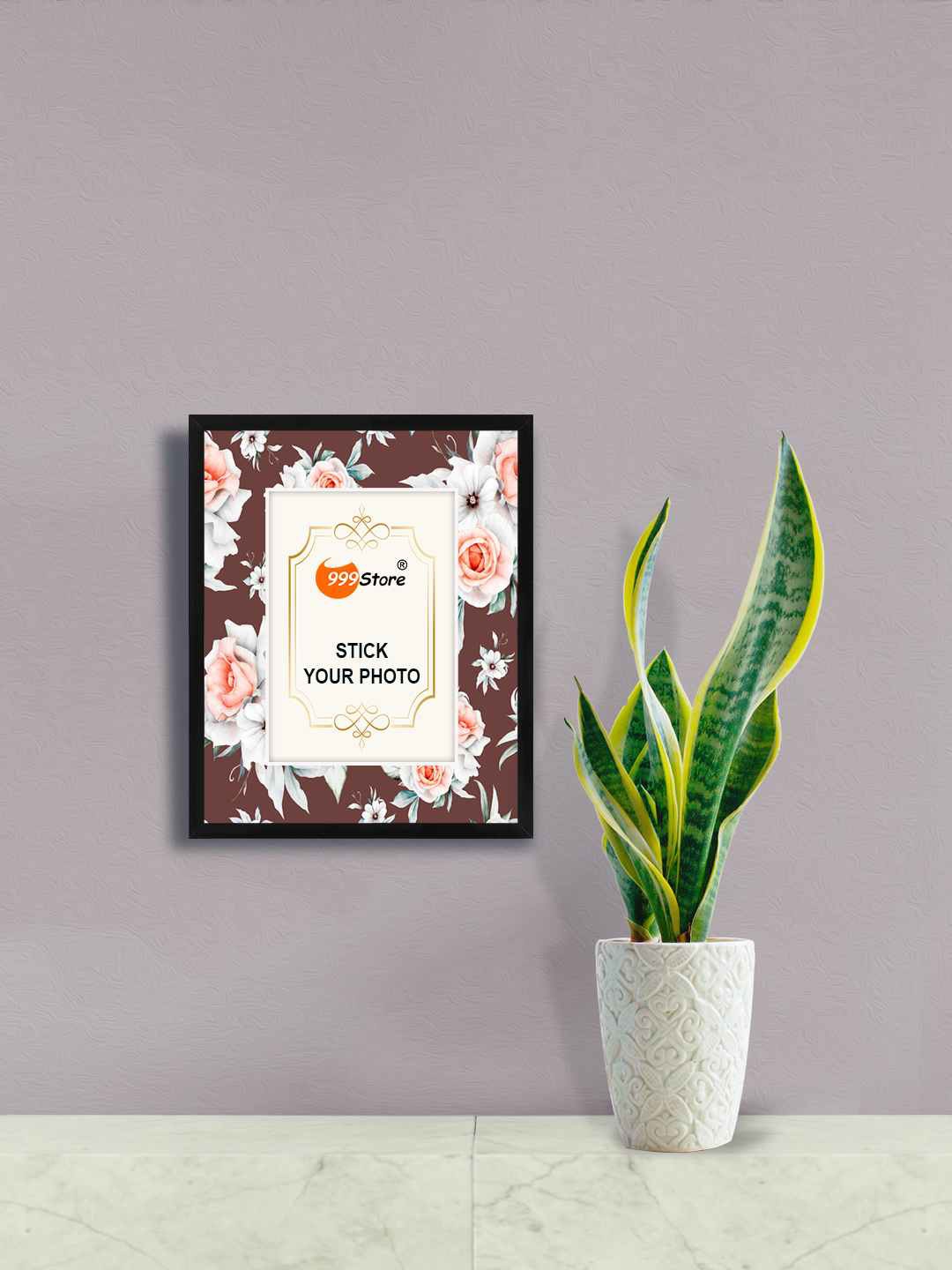 

999Store White & Brown Rose Flower Printed Wall Photo Frame