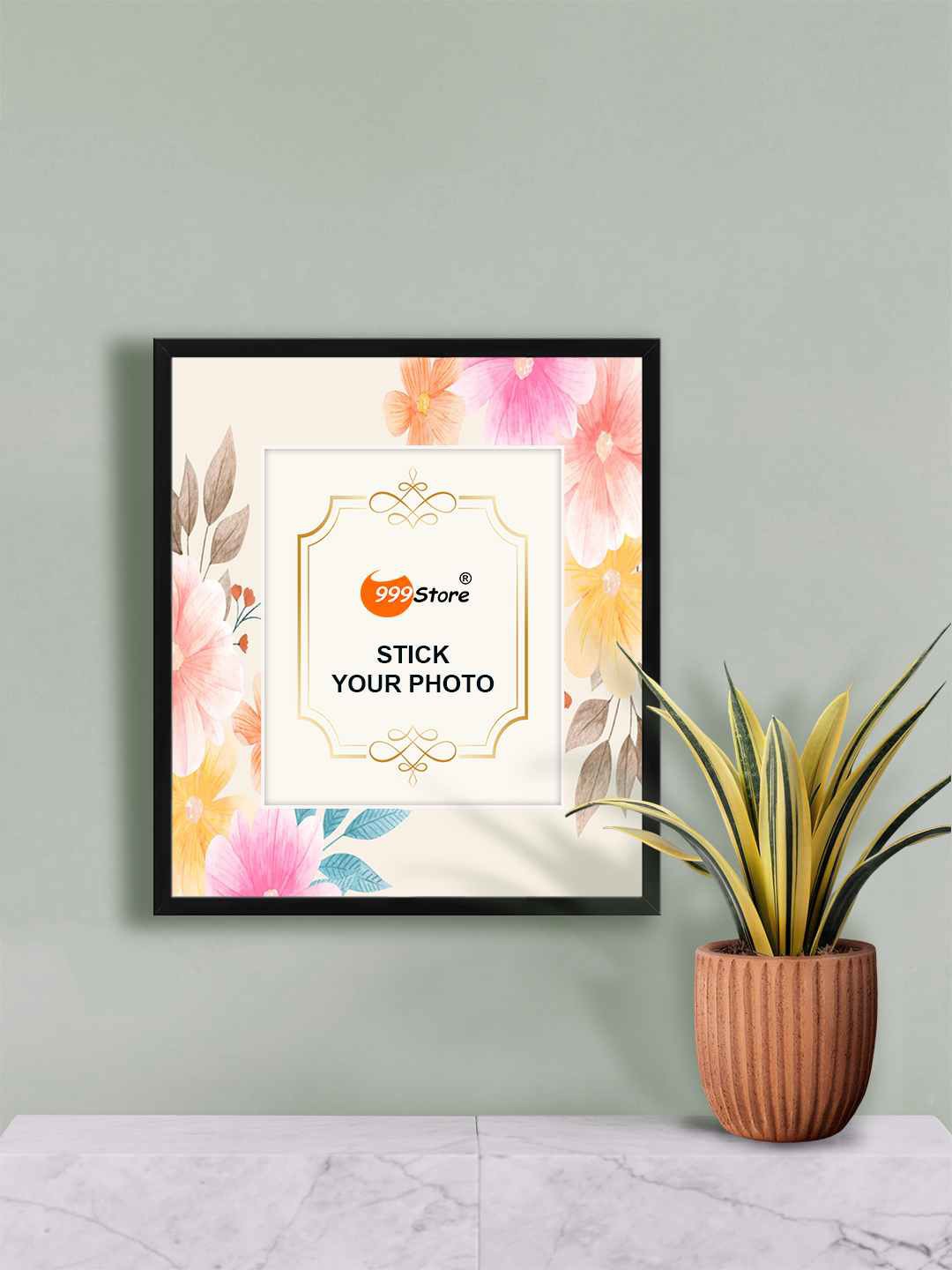 

999Store Pink & Blue Cherry Blossom With Leaf Printed Fiber Photo Frames