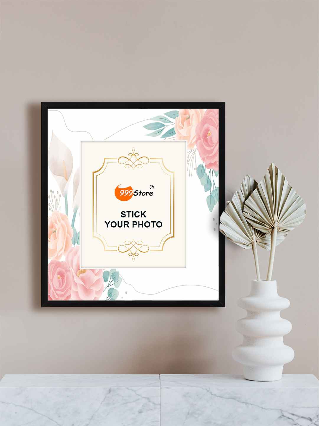 

999Store Pink & White Floral Printed Fiber Photo Frame