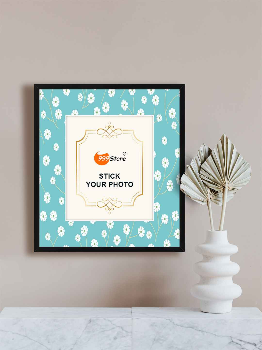 

999Store Blue & White Floral Pattern Photo Frame