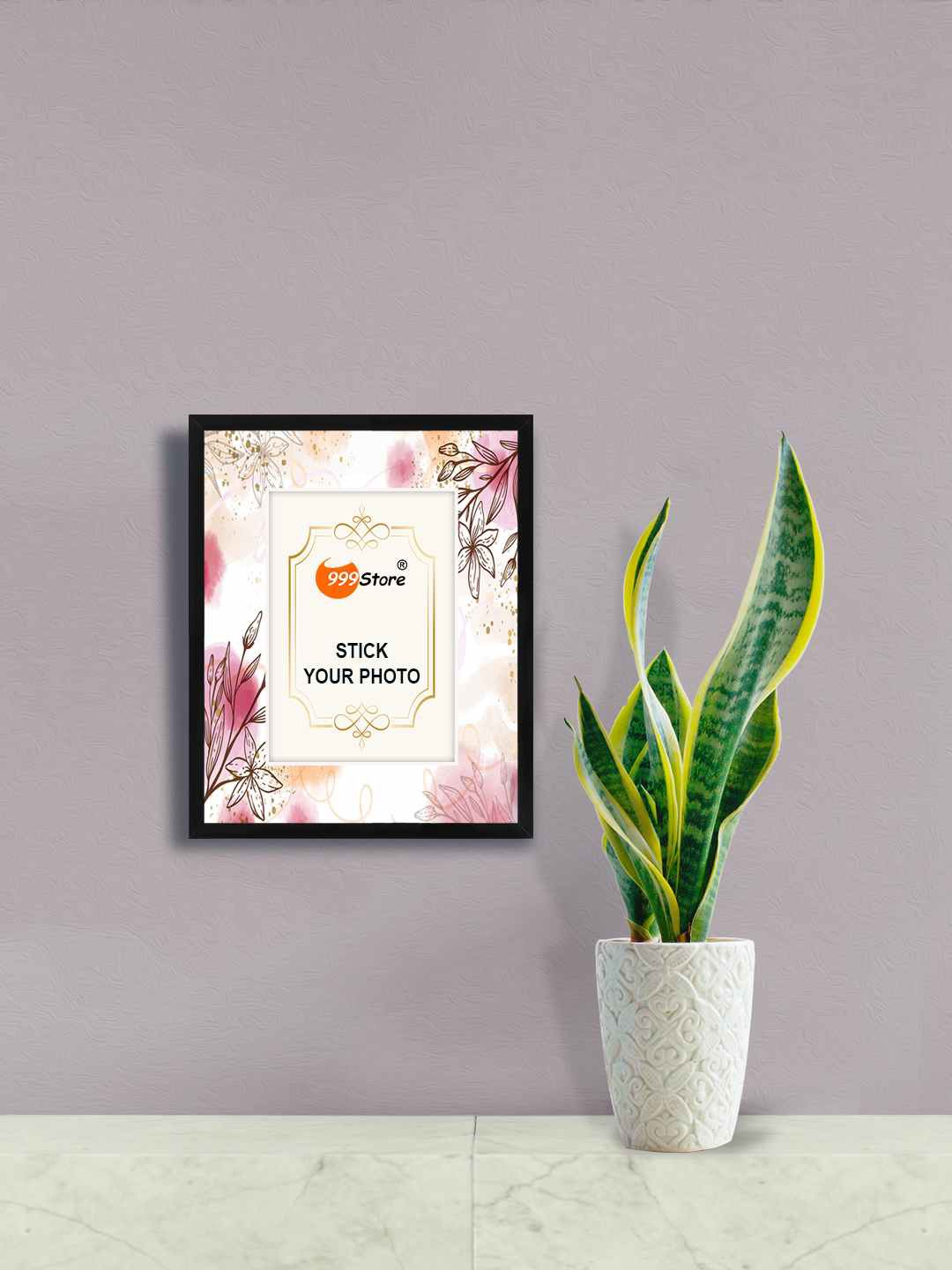 

999Store Pink Flower With Leaf Printed Wall Photo Frame