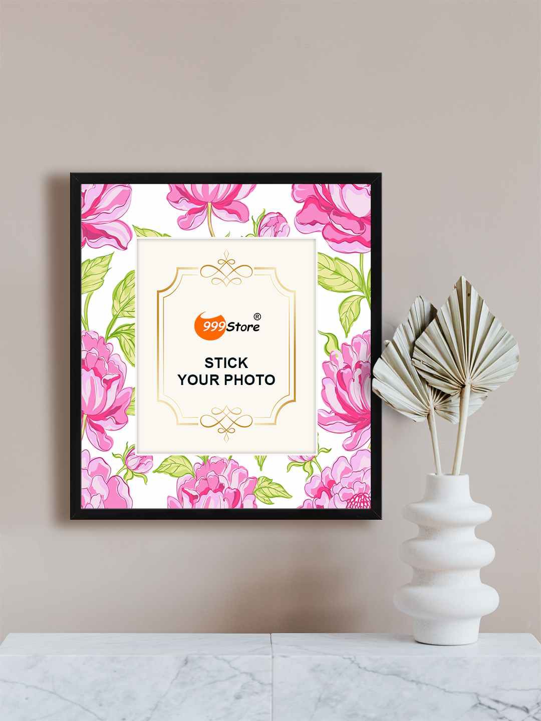 

999Store Pink Rose With Leaf Printed Wall Photo Frame