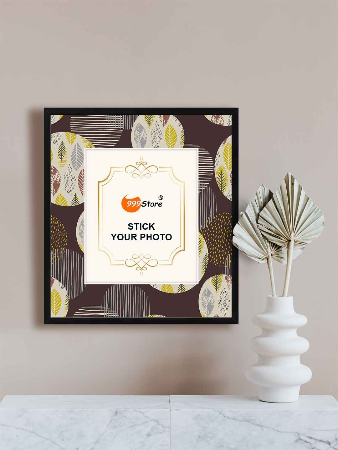 

999Store Brown & Off White Leaf Printed Photo Frame