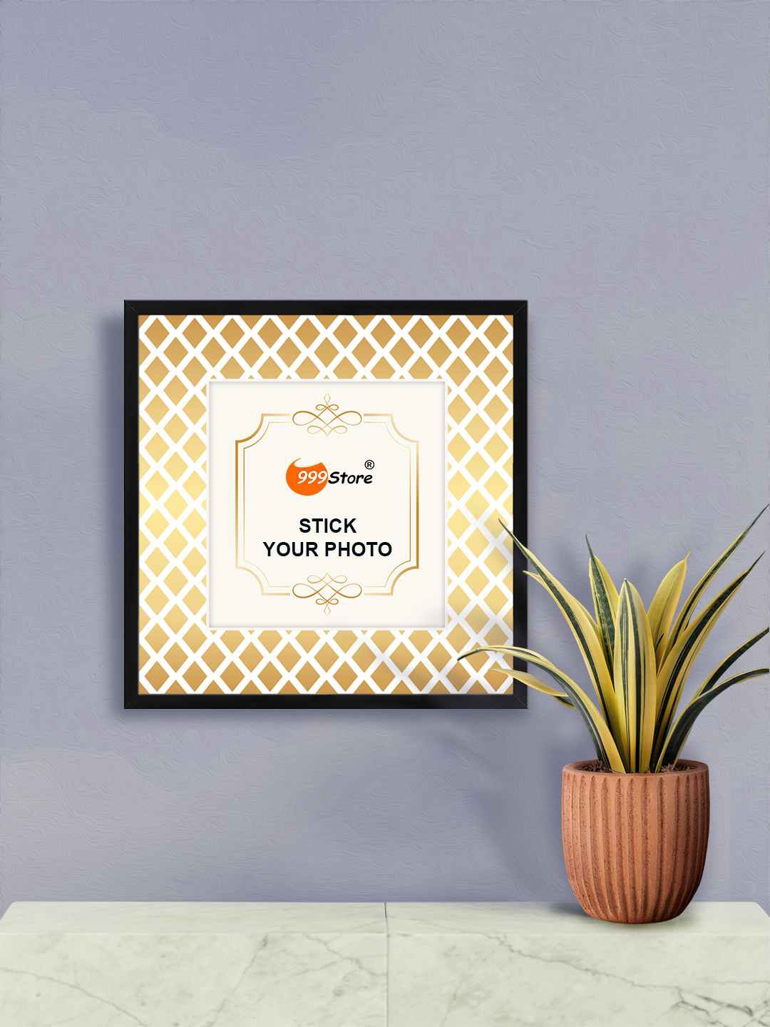 

999Store Yellow & Off-White Checked Wall Hanging Photo Frame