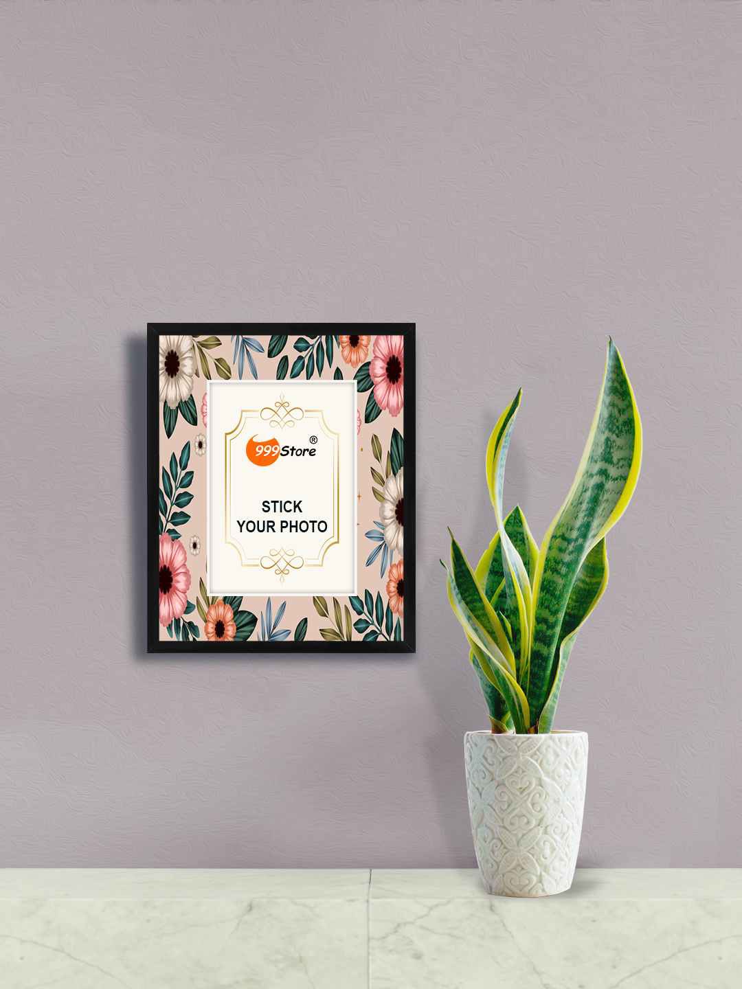 

999Store Beige & Green Floral Printed Wall Hanging Photo Frame