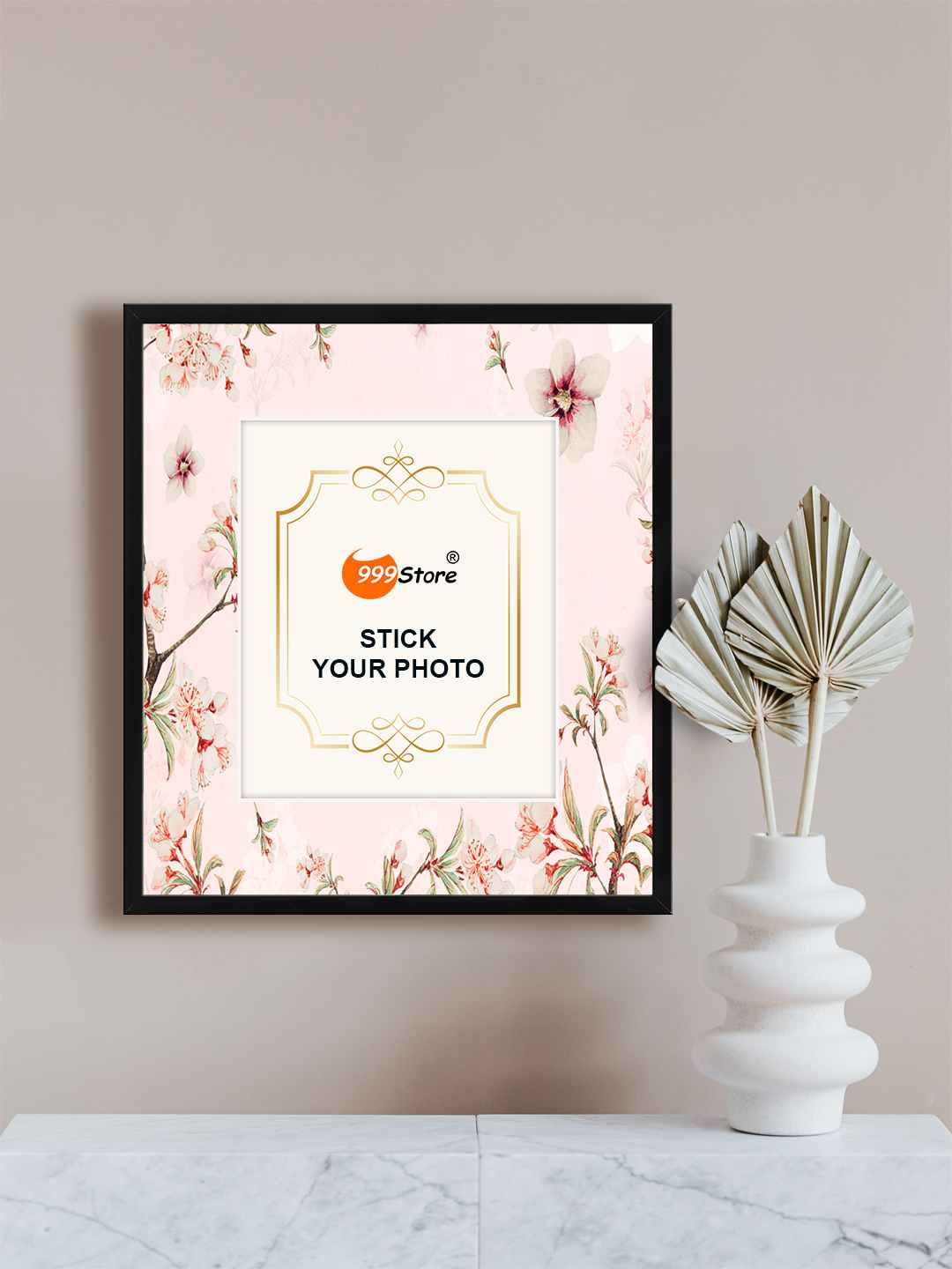 

999Store Pink Cherry Blossom With Leaf Floral Printed Wall Hanging Photo Frame