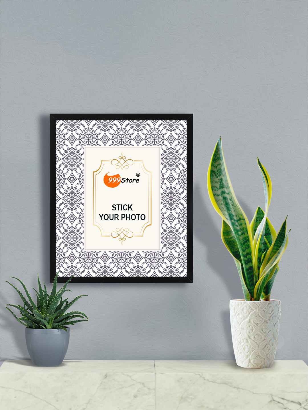 

999Store Blue & White Flower Mandala Printed Photo Frame