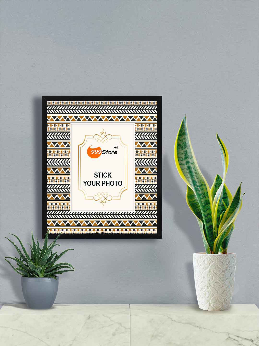 

999Store White & Mustard Indian Traditional Print Photo Frame
