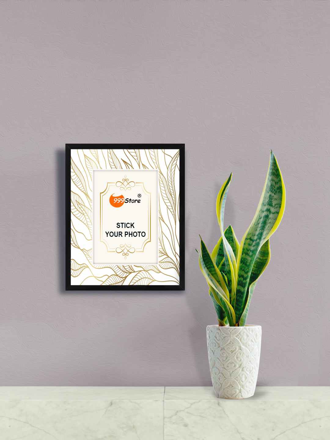 

999Store White & Gold Toned Leaf Printed Photo Frame