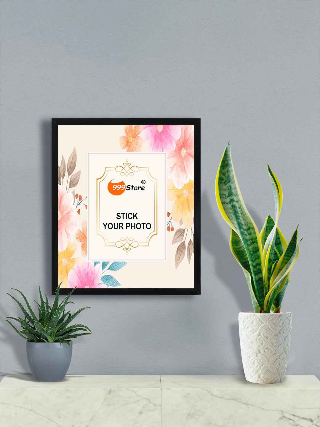 

999Store White & Pink Cherry Blossom With Leaf Water Printed Wall Photo Frame