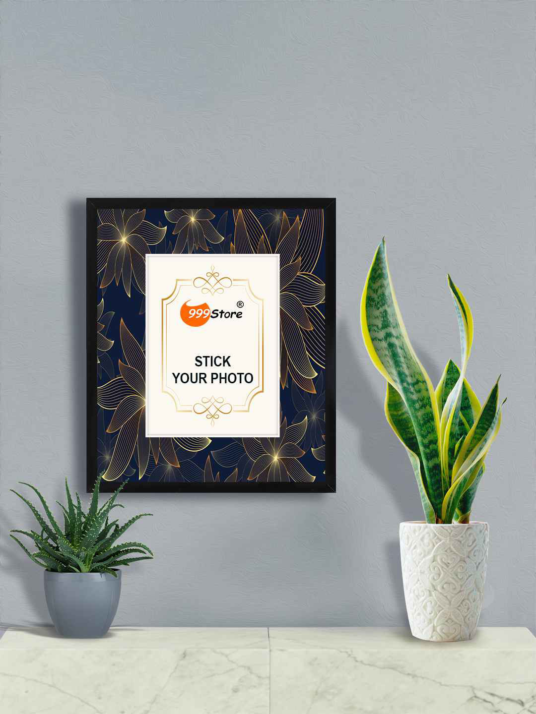 

999Store Navy Blue & Yellow Flower Printed Wall Photo Frame