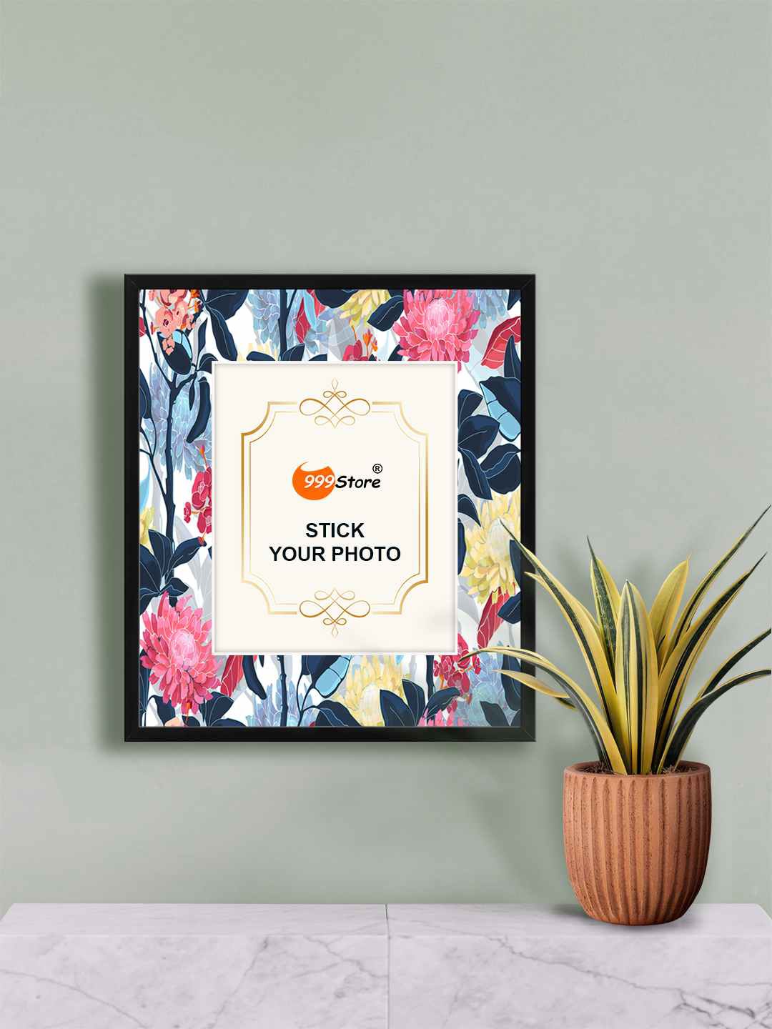 

999Store Blue & Pink Floral Printed Photo Frame