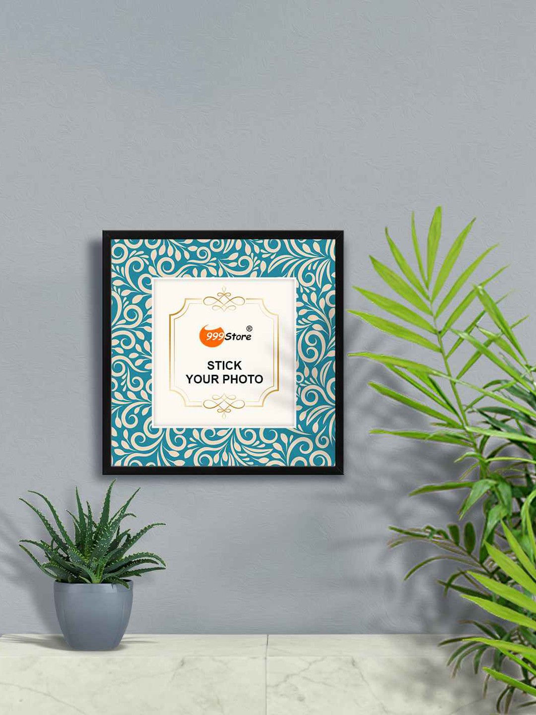 

999Store Blue & Beige Floral Printed Photo Frame
