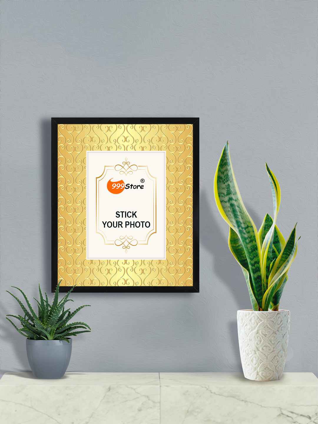 

999Store God-Toned Swirl Ornament Pattern Printed Wall Photo Frame, Gold